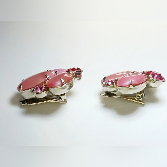 Vintage Set Unsigned Pink Givre Milk Glass Necklace Earrings Bracelet - Picture 10 of 14